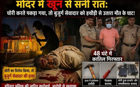 मंदिर में खून से सना मिला बुज़ुर्ग का शव चोरी करने की नियत से दाख़िल हुए चोर ने पकड़े जाने पर  हथोड़े से की बुज़ुर्ग पुजारी की हत्या 48 घंटे में क़ातिल गिरफ्तार