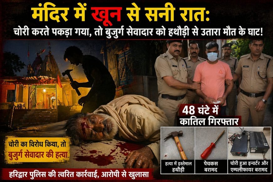 मंदिर में खून से सना मिला बुज़ुर्ग का शव चोरी करने की नियत से दाख़िल हुए चोर ने पकड़े जाने पर  हथोड़े से की बुज़ुर्ग पुजारी की हत्या 48 घंटे में क़ातिल गिरफ्तार