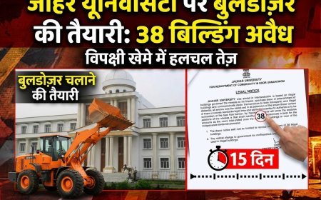 बड़ी कार्रवाही की तैयारी जोहर यूनिवर्सिटी में 38 इमारतों पर चलेगा बुलडोज़र 2006 में बनी यूनिवर्सिटी और अब पता चला कि 38 बिल्डिंग अवैध हैं।