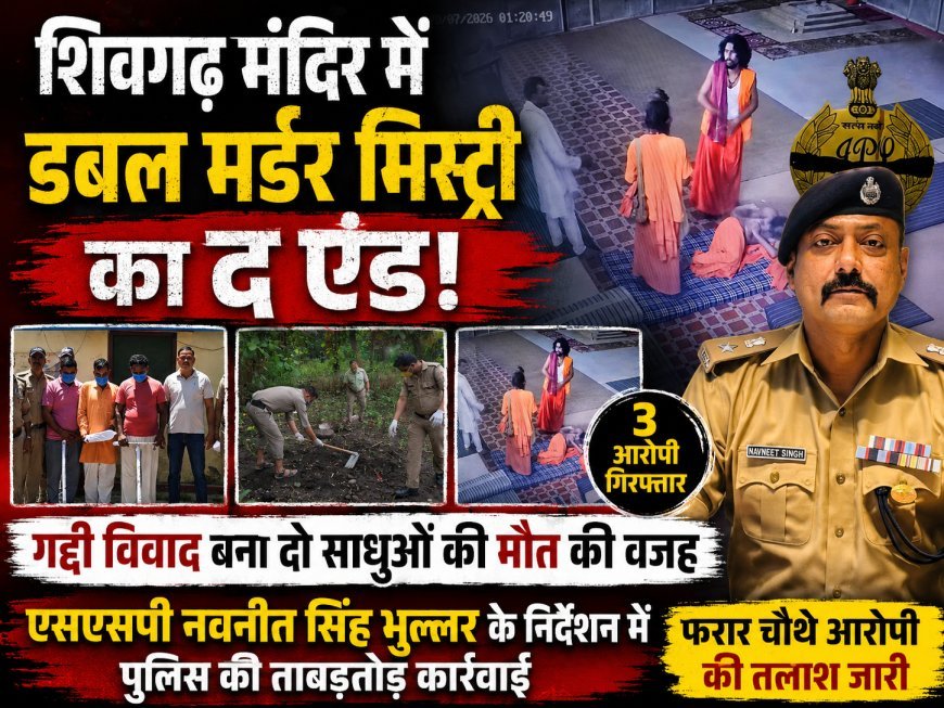 शिवगढ़ मंदिर में डबल मर्डर मिस्ट्री का द एंड! गद्दी विवाद बना दो साधुओं की मौत की वजह, 3 आरोपी गिरफ्तार..  एसएसपी नवनीत सिंह भुल्लर के निर्देशन में पुलिस की ताबड़तोड़ कार्रवाई, फरार चौथे आरोपी की तलाश जारी..